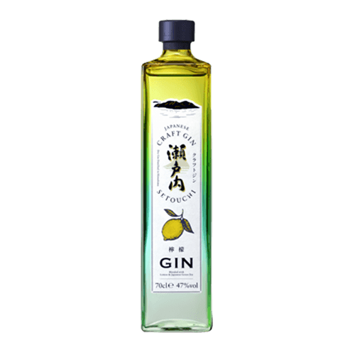 Bouteille très belle d'un gin japonais, nommé le Setouchi Lemon Gin, produit par Miyake