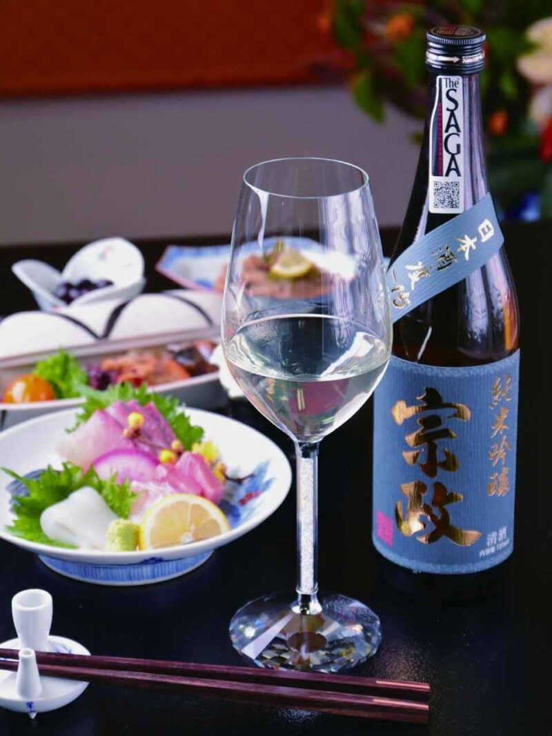 Sake Junmai Ginjo Munemasa from Munemasa Brewery, paired with Japanese cuisine and sashimi